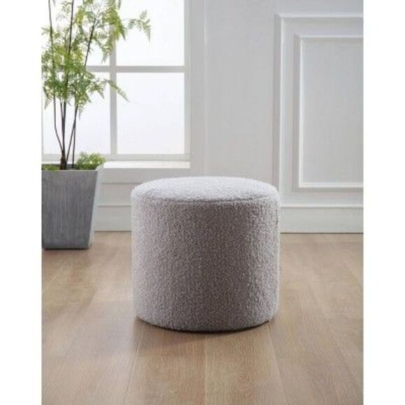 WOVENBYRD - 19" Round Pouf Ottoman Gray Faux Shearling Lightwe Gray - Picture 2 of 4
